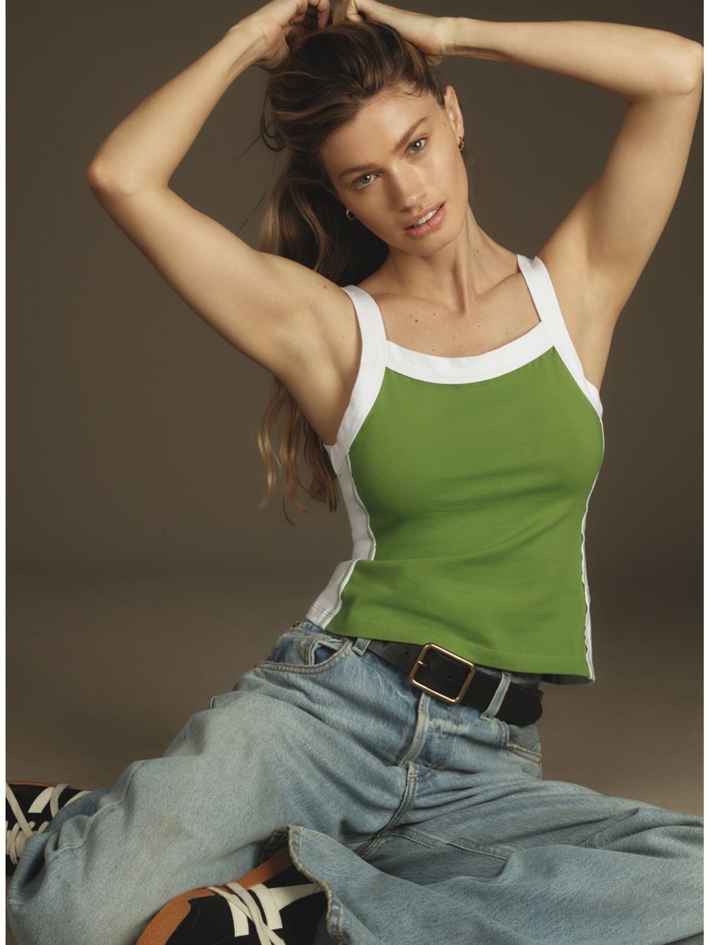 Anthropologie Pilcro sporty scoop neck tank in green and white